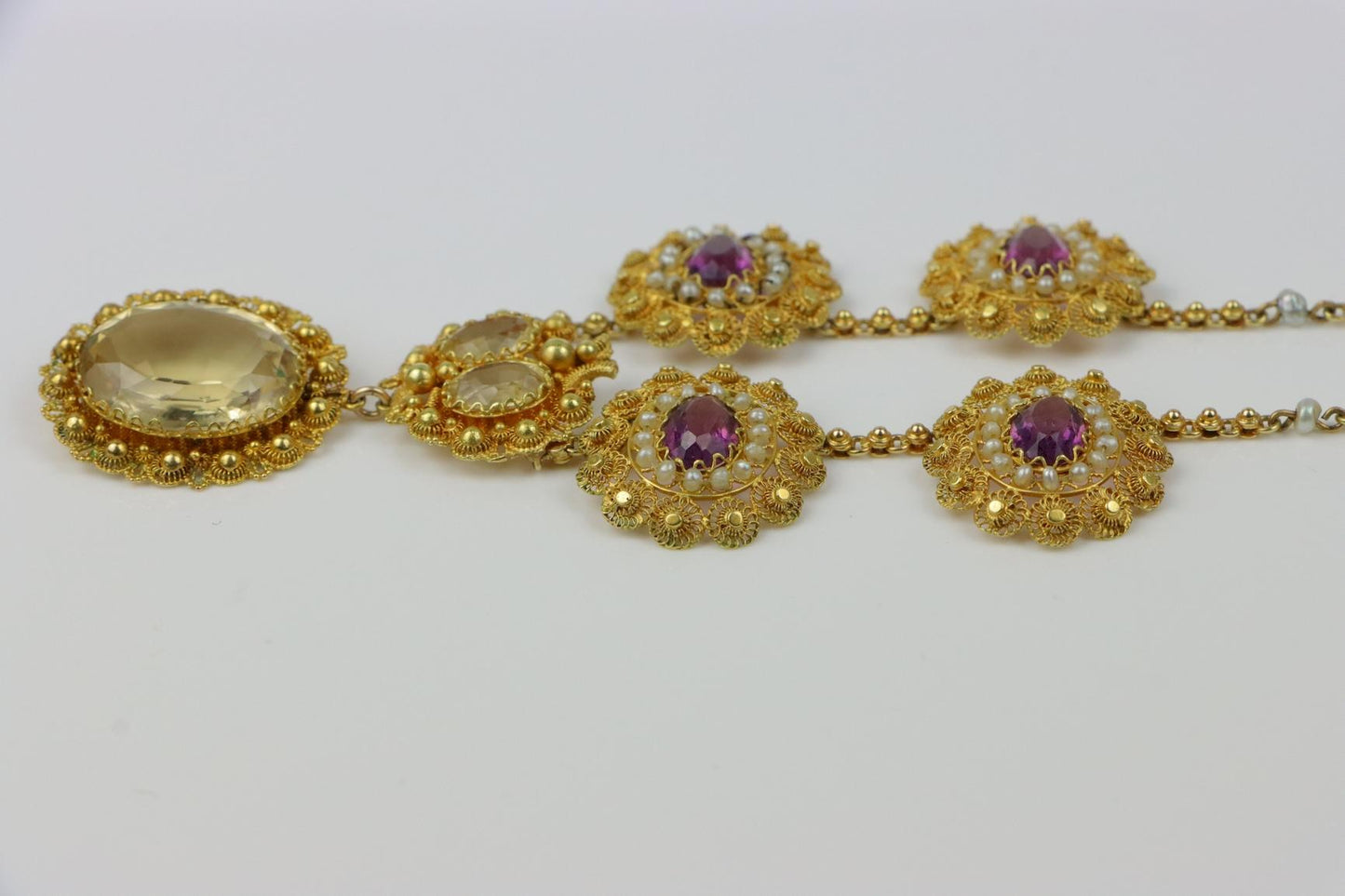 Antique 14K Gold Topaz Amethyst Necklace