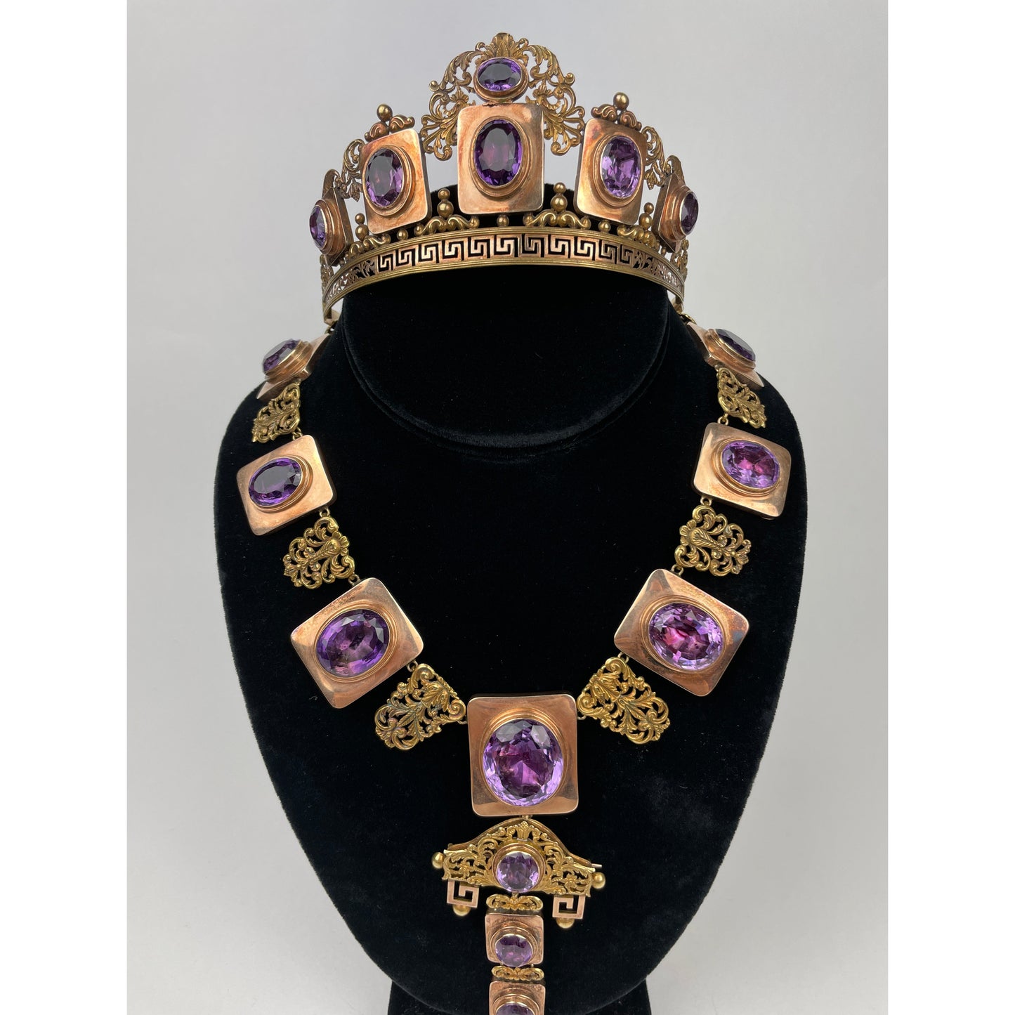 Victorian 22k Gold Amethyst Tiara & Necklace Set