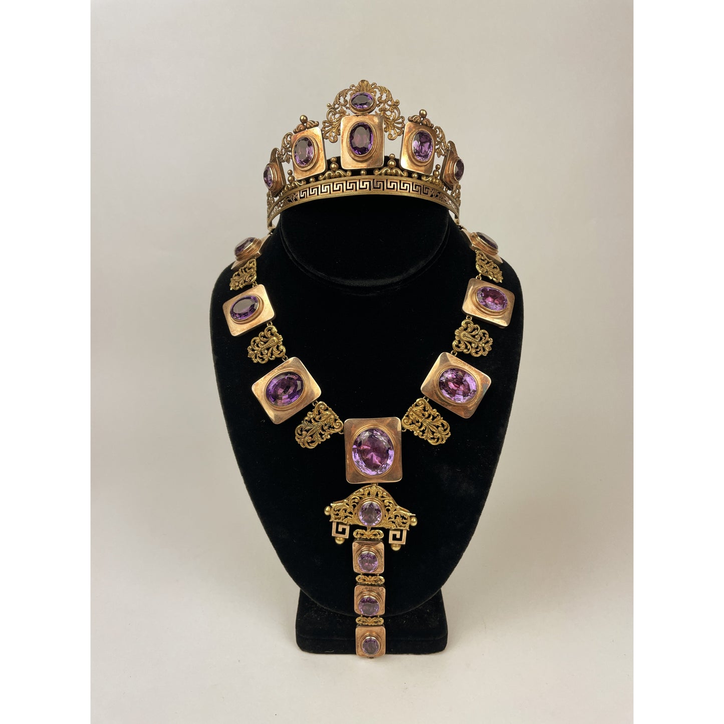 Victorian 22k Gold Amethyst Tiara & Necklace Set