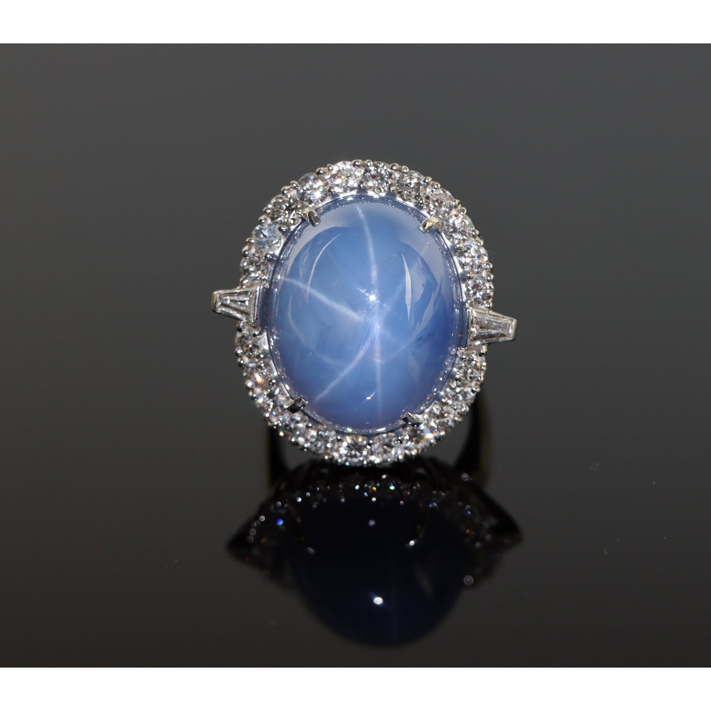 48 Carat Star Sapphire Cabochon and Diamond Ring