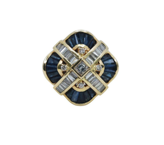 Vintage 18K Gold Diamond Blue Sapphire Ring