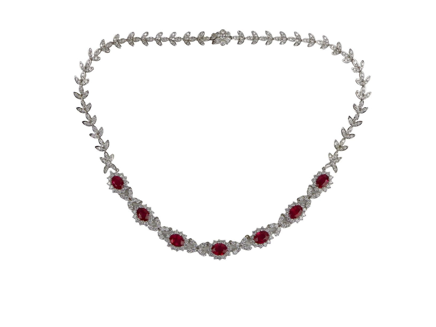 GIA Certified Burma Ruby Pidgeon Blood Diamond 18K Gold Necklace