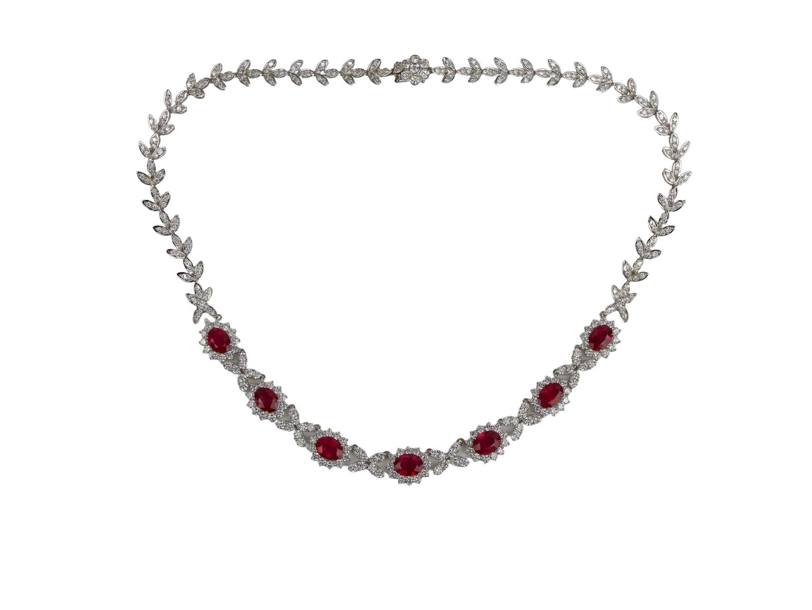 GIA Certified Burma Ruby Pidgeon Blood Diamond 18K Gold Necklace