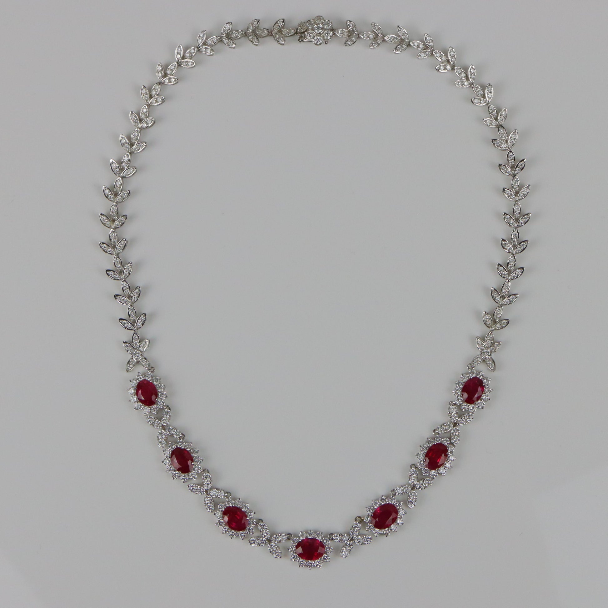 GIA Certified Burma Ruby Pidgeon Blood Diamond 18K Gold Necklace