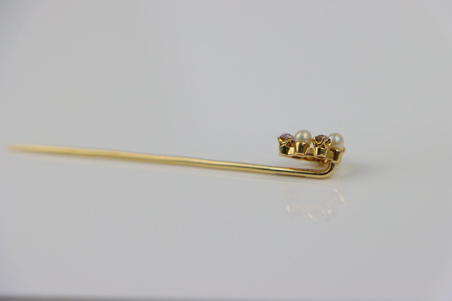 Antique Tiffany & Co 14K Gold GIA Certified Fancy Pink Diamond Pearl Stick Pin