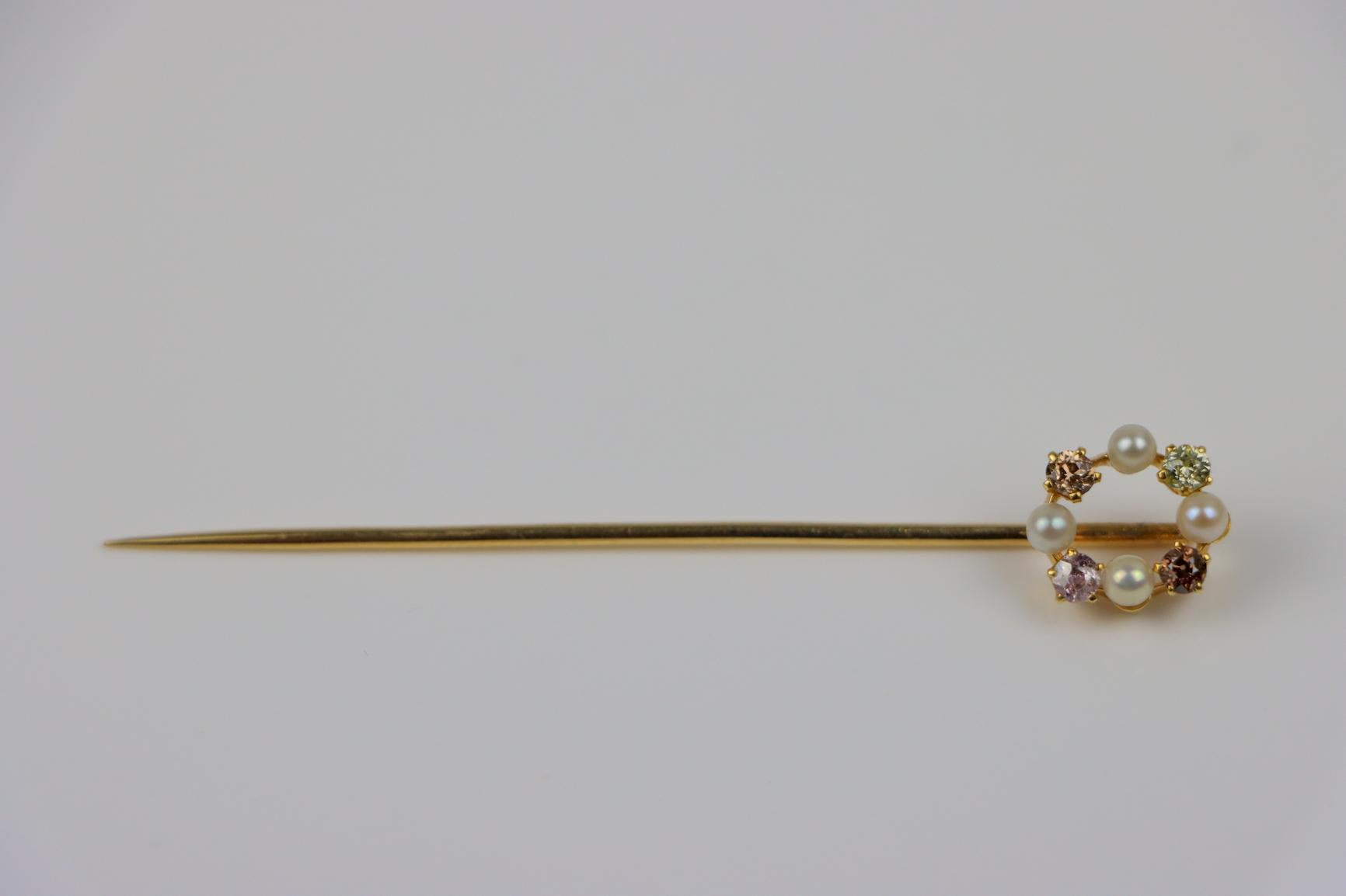 Antique Tiffany & Co 14K Gold GIA Certified Fancy Pink Diamond Pearl Stick Pin