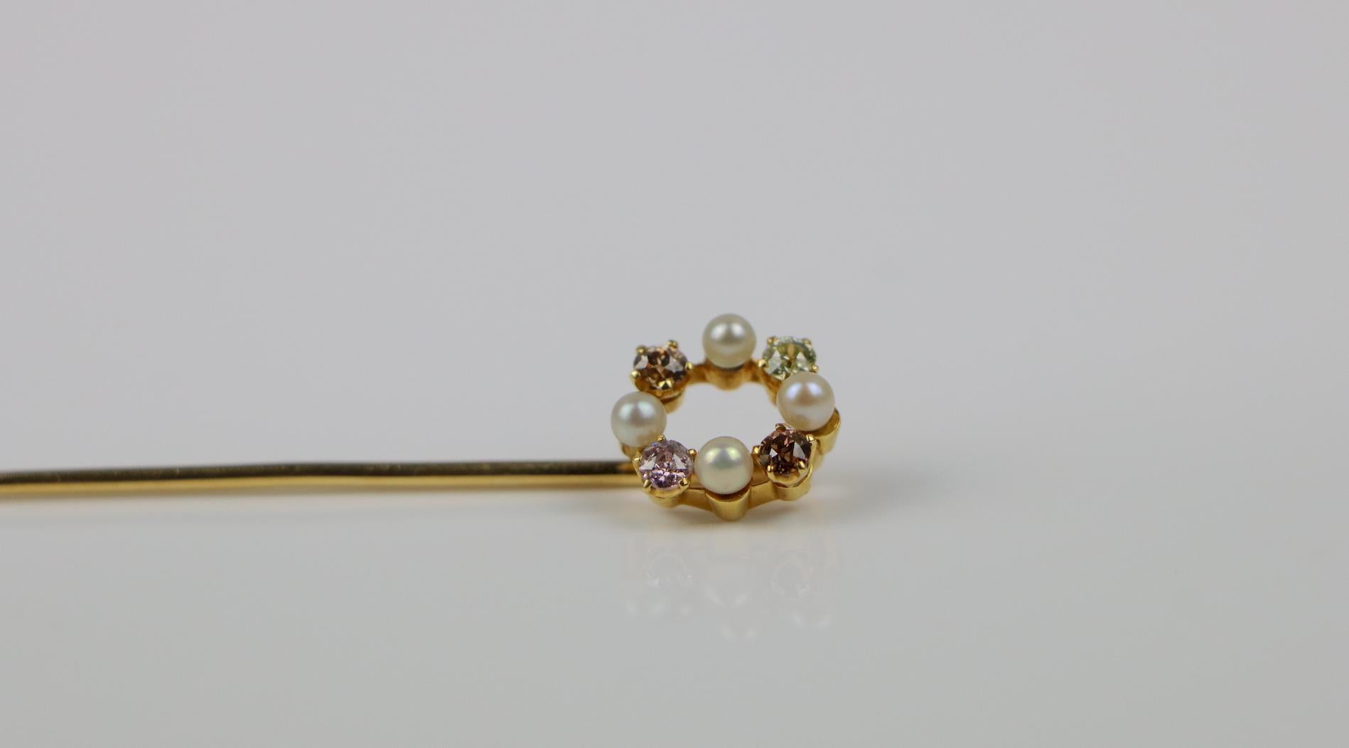 Antique Tiffany & Co 14K Gold GIA Certified Fancy Pink Diamond Pearl Stick Pin