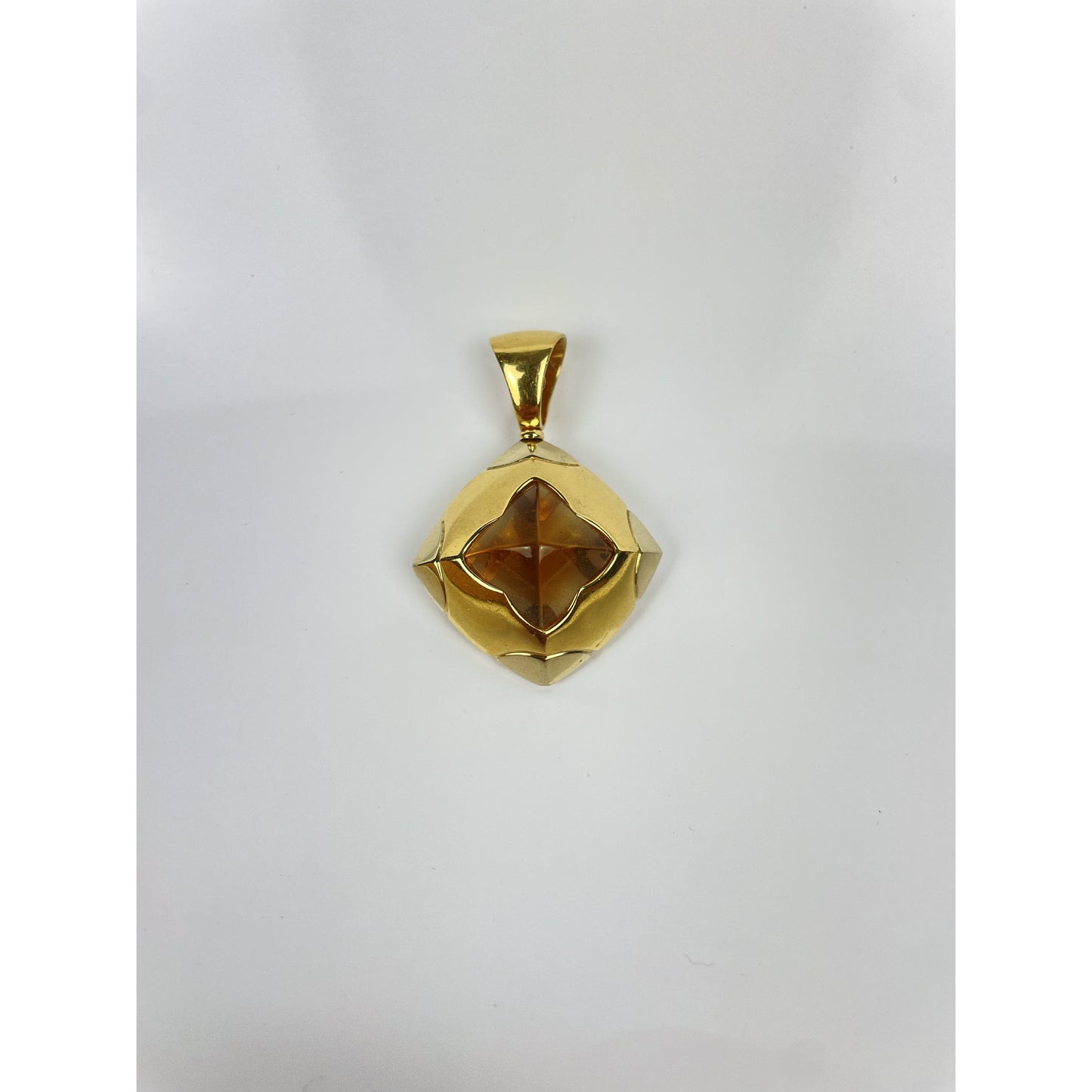 Vintage Bvlgari Pyramid 18k Gold Citrine Pendant