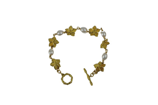 Vintage Tiffany & Co 18K Gold Flower Pearl Bracelet