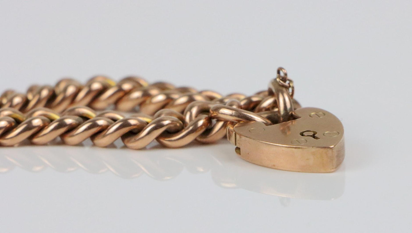 Victorian 9K Gold Heart Lock Bracelet