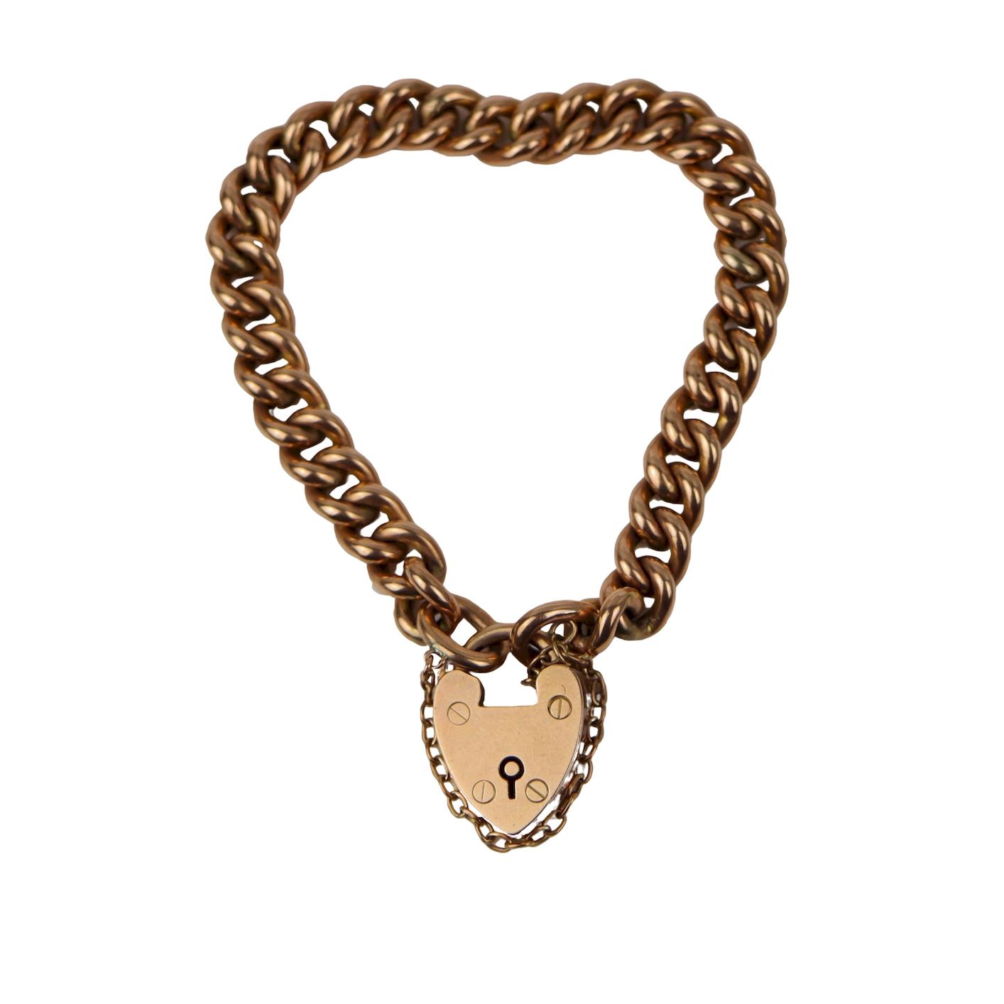 Victorian 9K Gold Heart Lock Bracelet