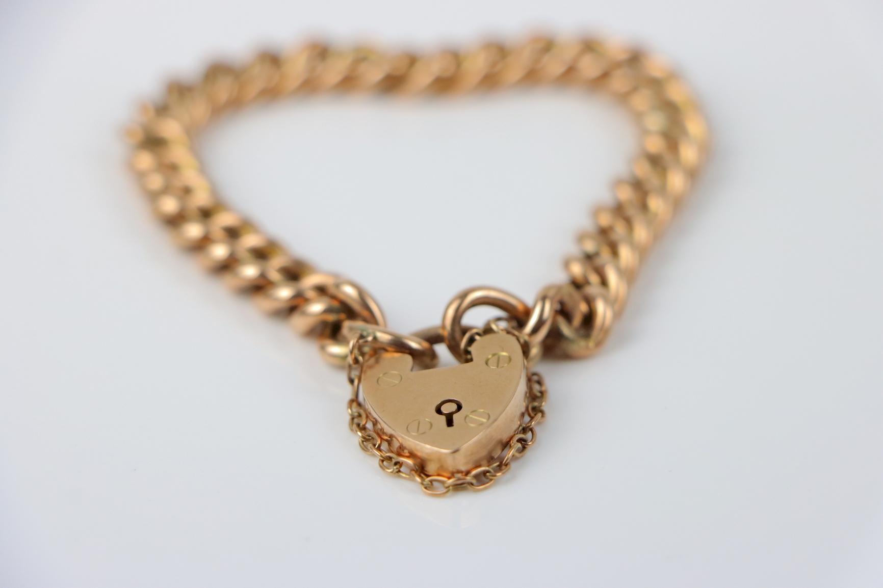 Victorian 9K Gold Heart Lock Bracelet