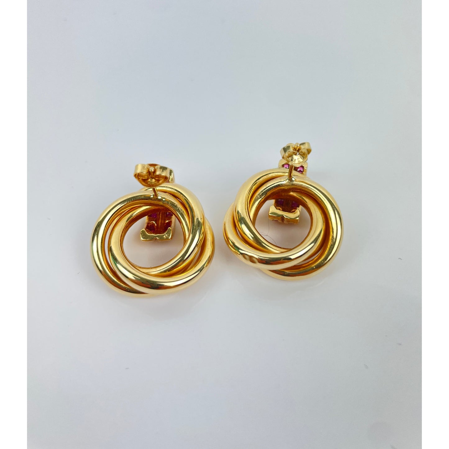 Vintage Pair of 14k Gold Ruby Trinity Loop Earrings