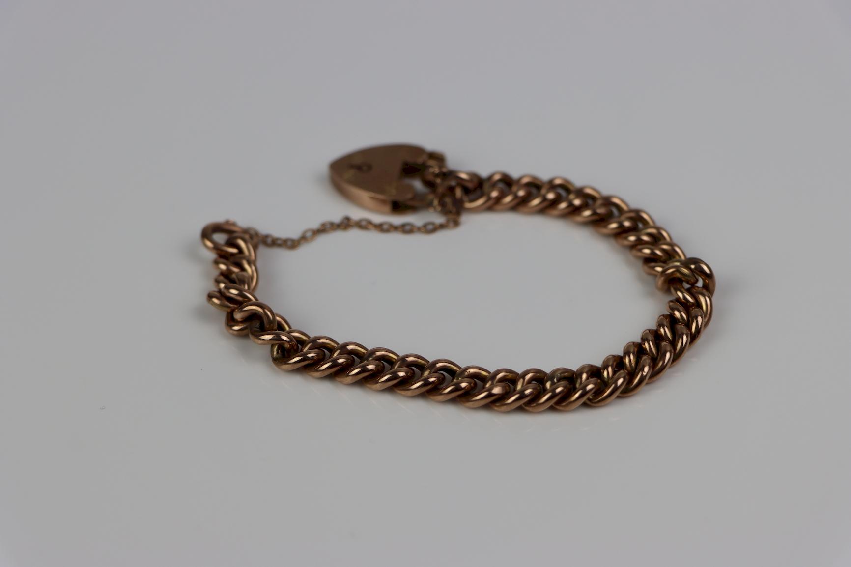 Victorian 9K Gold Heart Lock Bracelet