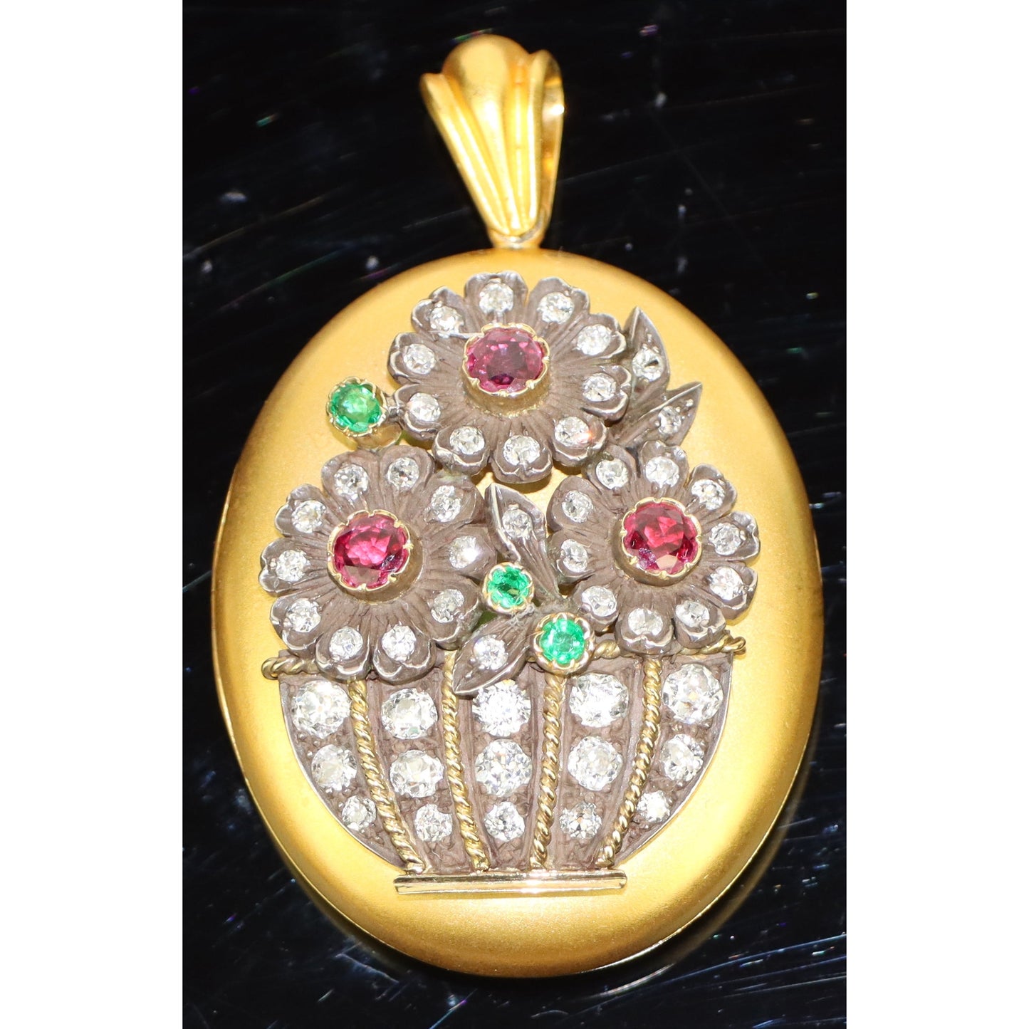 Victorian Diamond Ruby and Emerald Locket Pendant