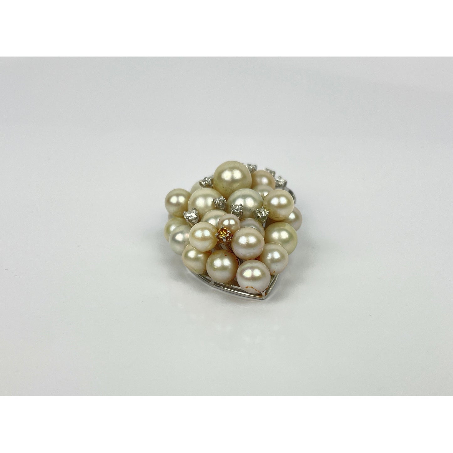 Vintage Platinum Diamond Pearl Cluster Brooch Pin