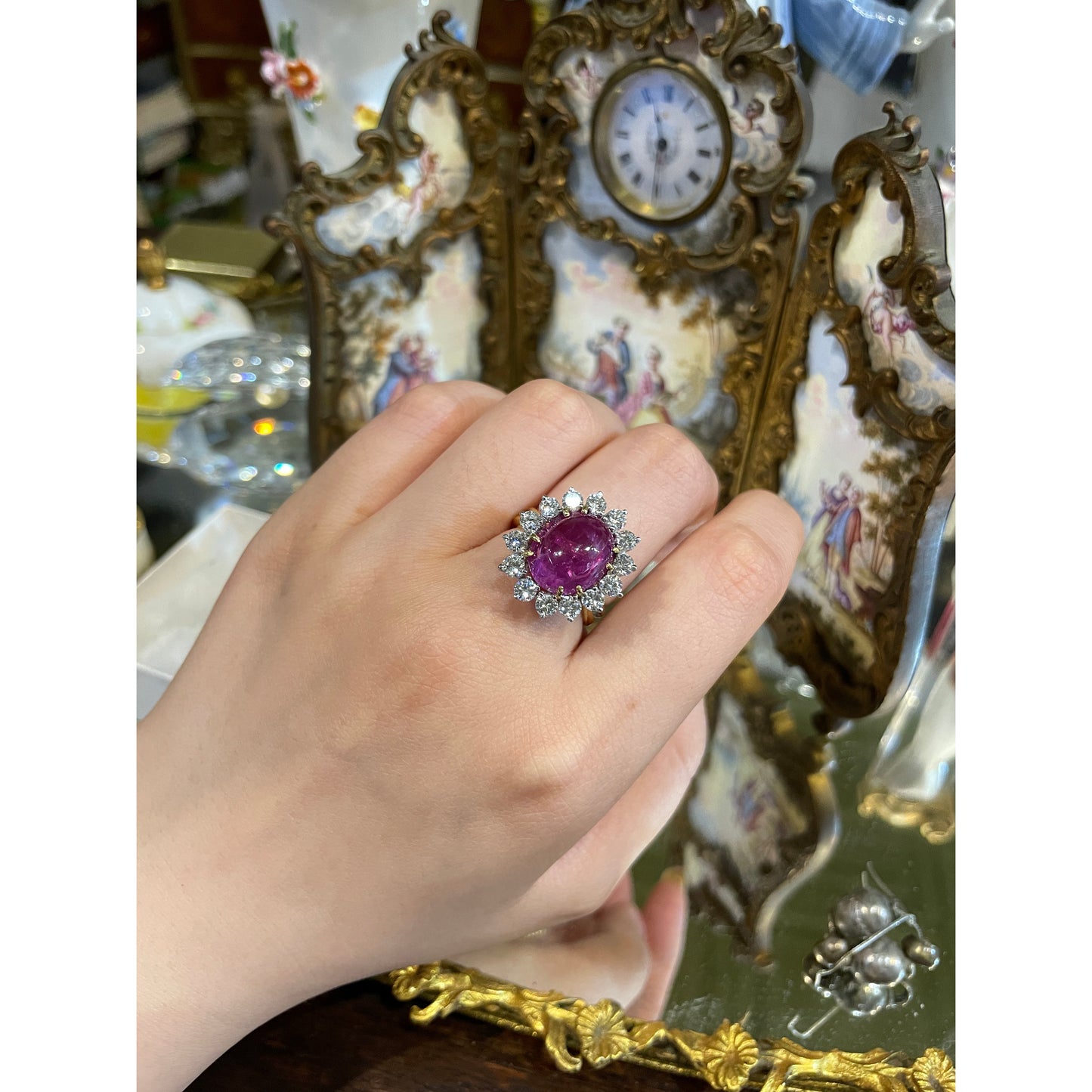 GIA Certified Ceylon Pink Sapphire Cabochon 18k Gold Ring