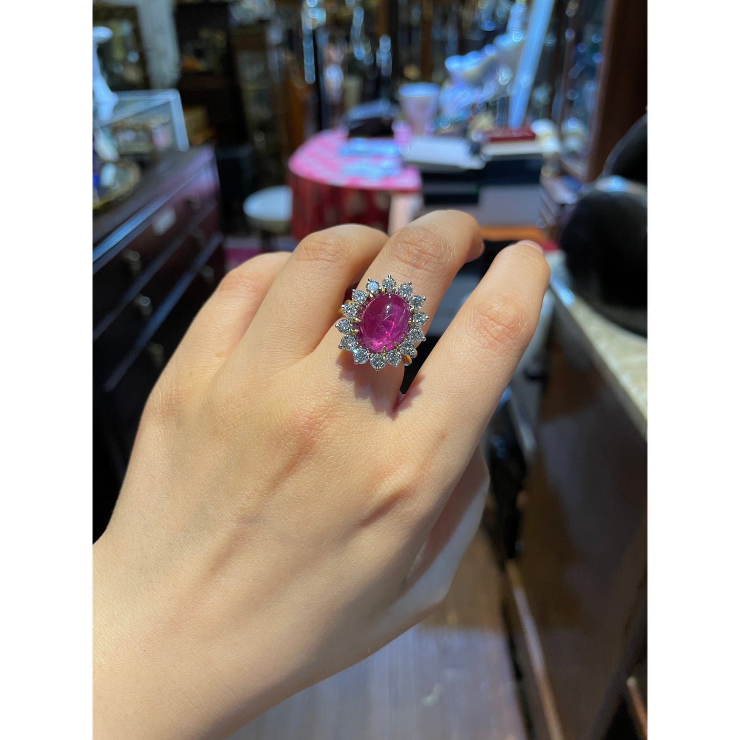 GIA Certified Ceylon Pink Sapphire Cabochon 18k Gold Ring