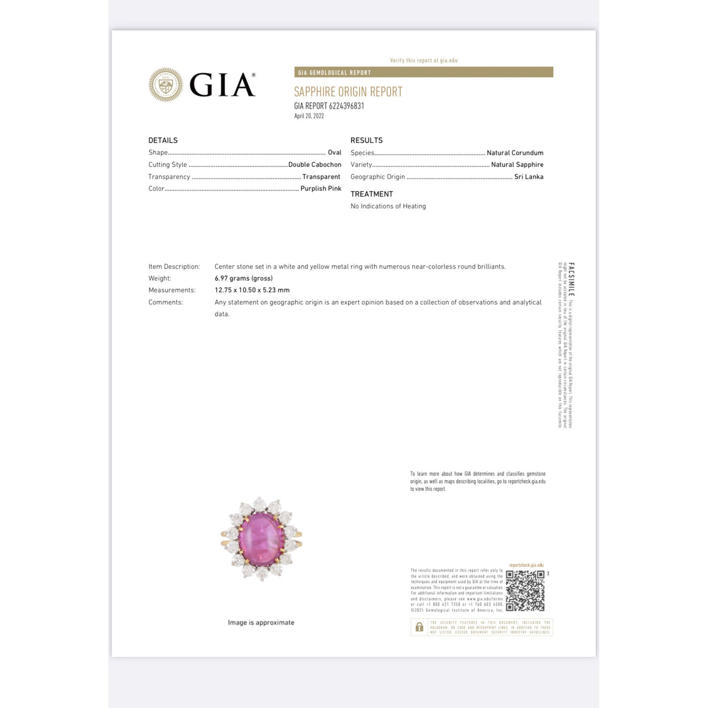 GIA Certified Ceylon Pink Sapphire Cabochon 18k Gold Ring