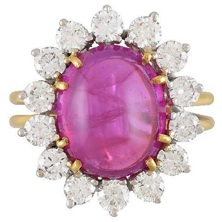 GIA Certified Ceylon Pink Sapphire Cabochon 18k Gold Ring