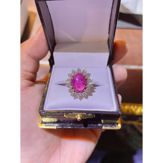 GIA Certified Ceylon Pink Sapphire Cabochon 18k Gold Ring