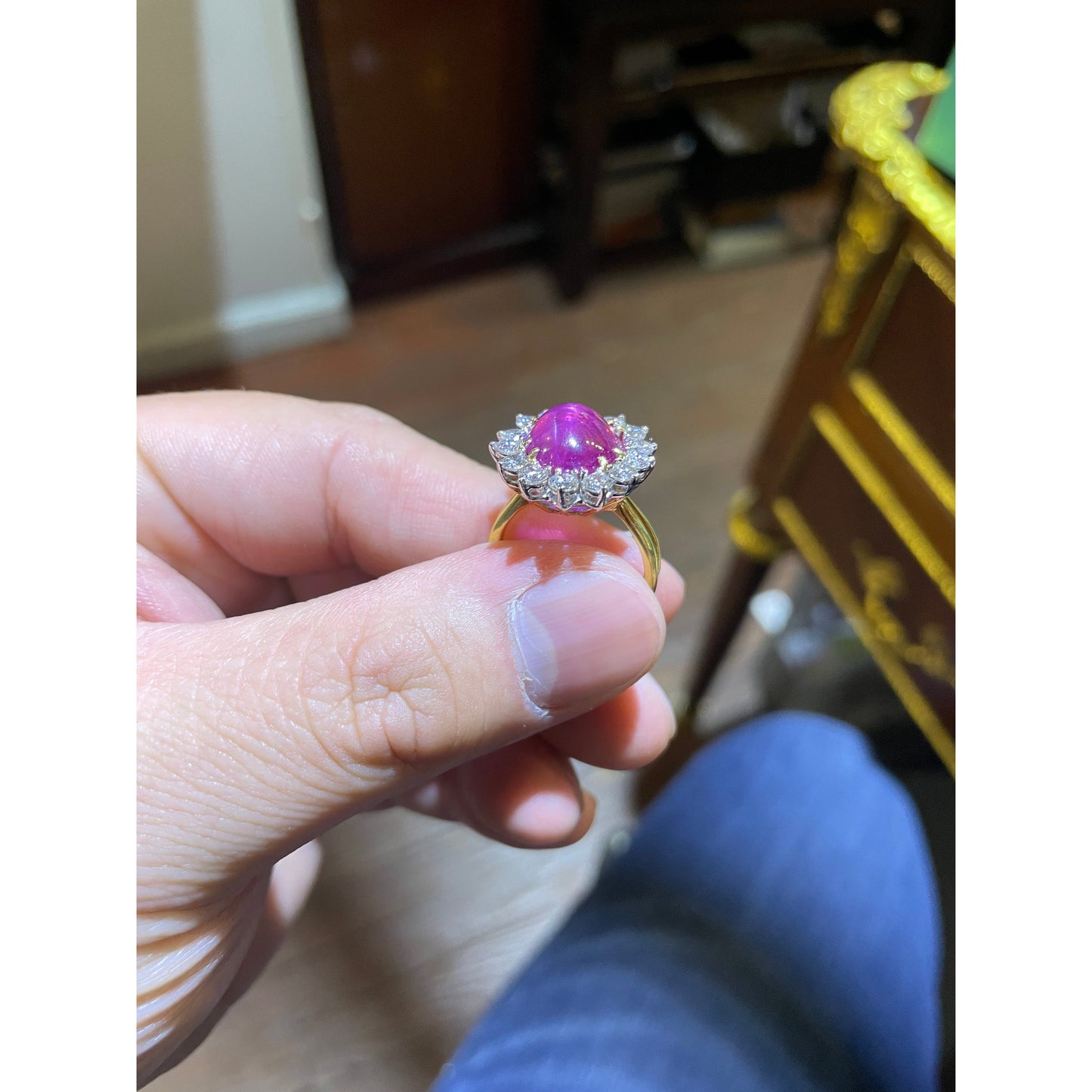 GIA Certified Ceylon Pink Sapphire Cabochon 18k Gold Ring