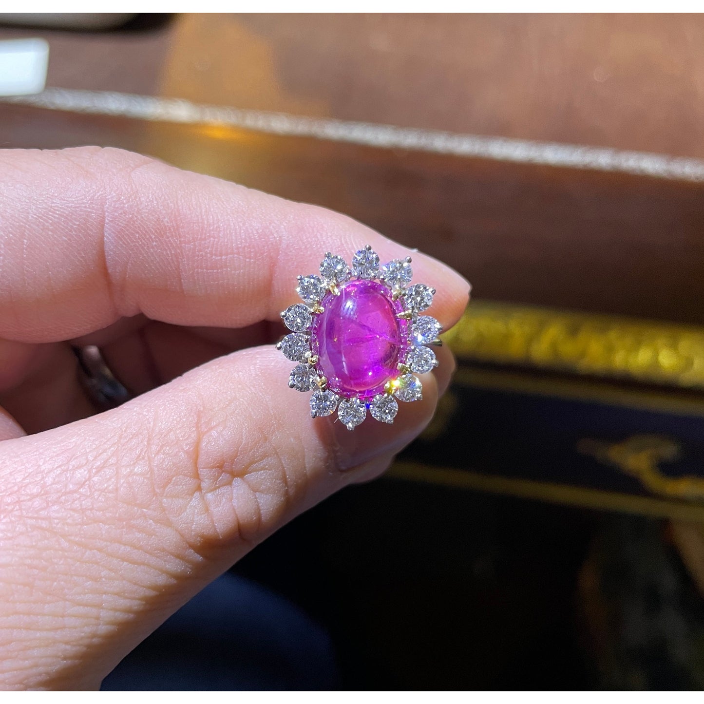 GIA Certified Ceylon Pink Sapphire Cabochon 18k Gold Ring