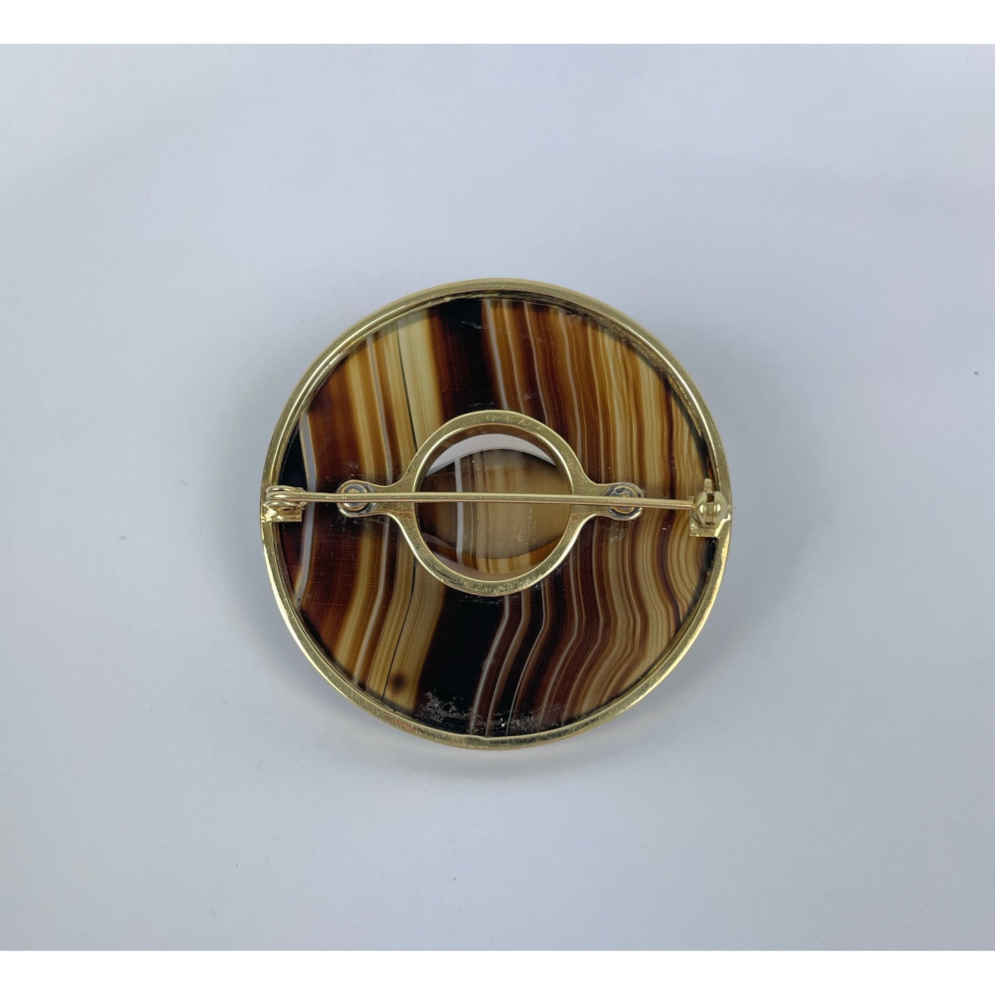 14k Gold Banded Agate Brooch Pin