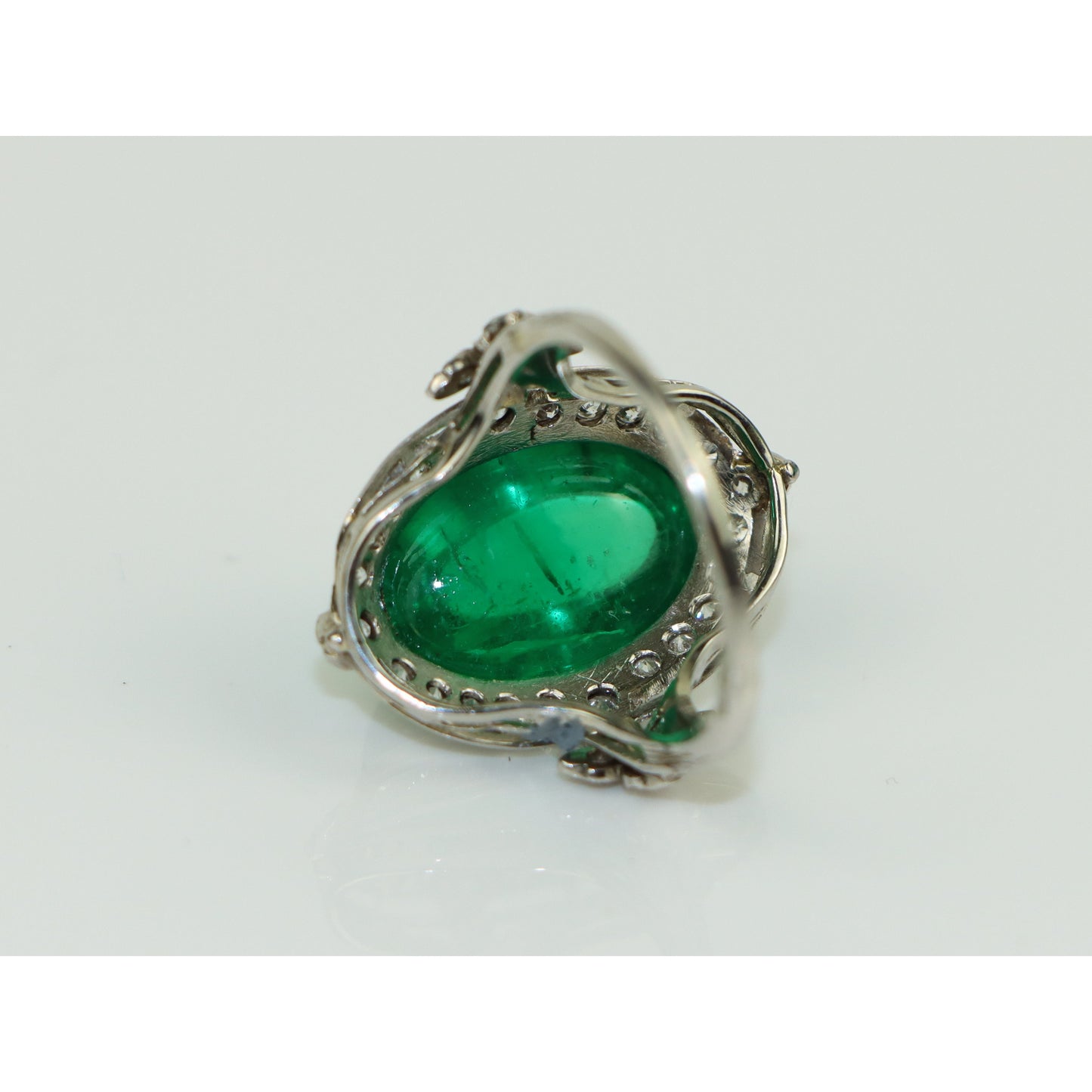 Art Deco GIA Certified Emerald Cabochon Platinum Ring