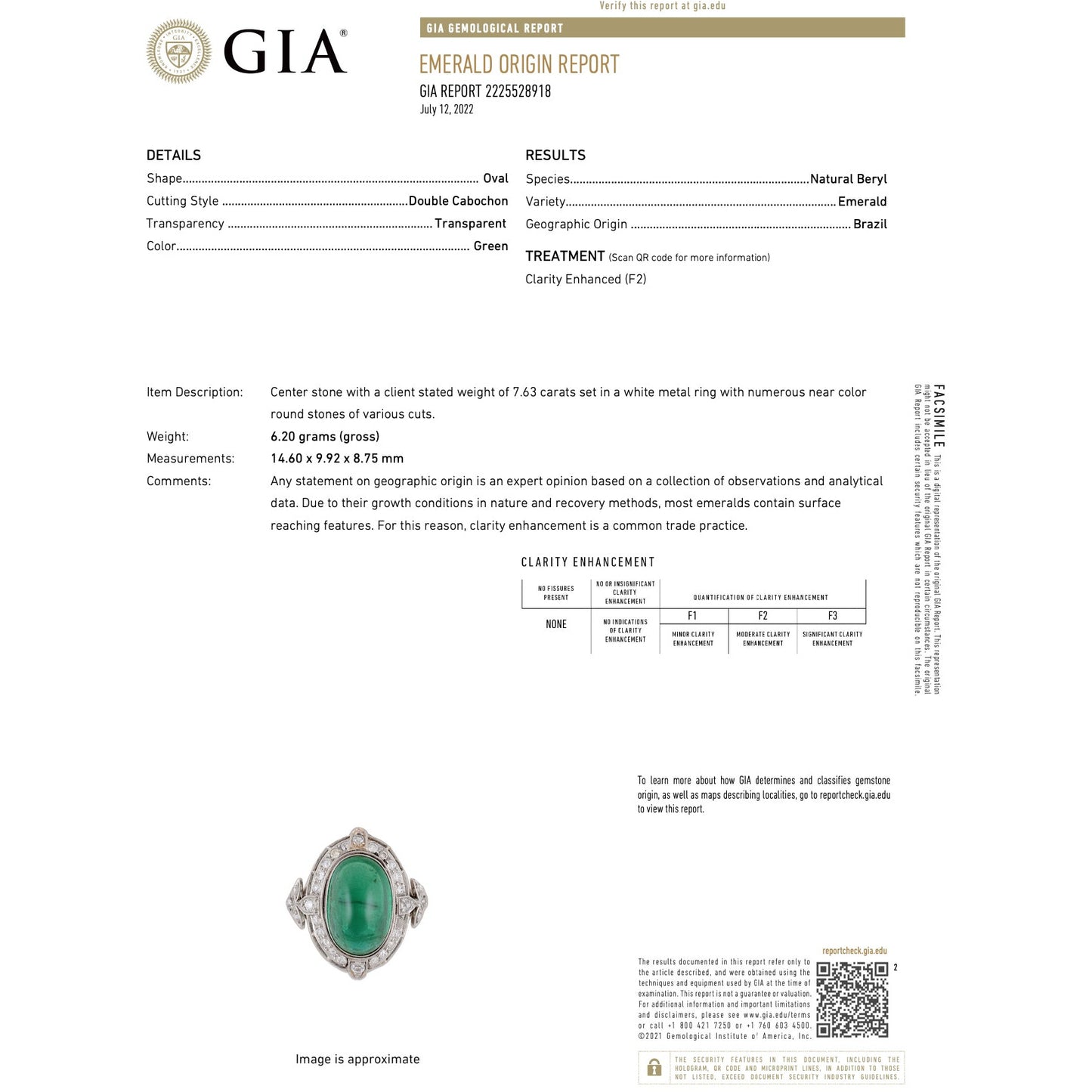 Art Deco GIA Certified Emerald Cabochon Platinum Ring