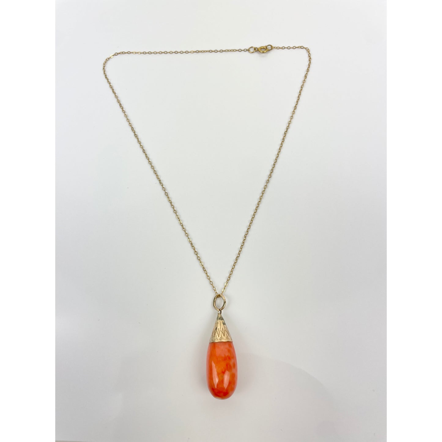 Victorian 14k Gold Coral Drop Pendant Necklace