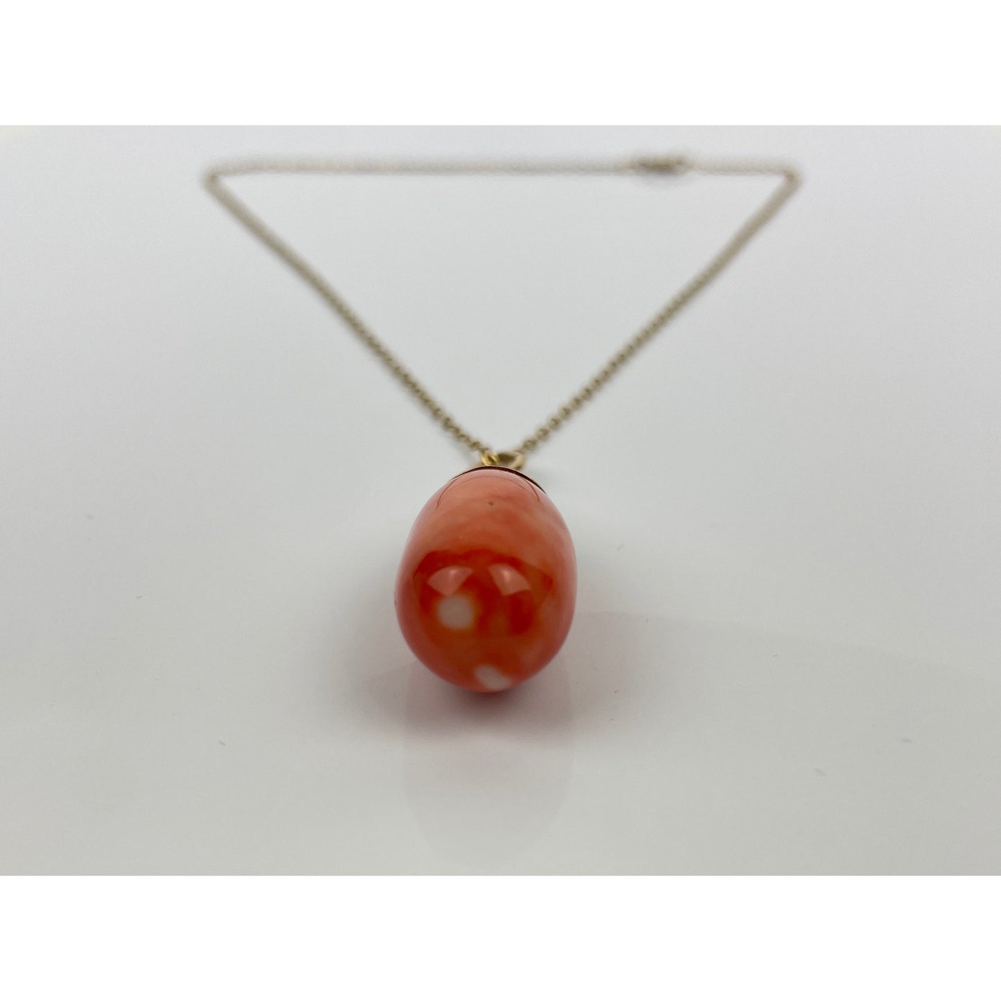 Victorian 14k Gold Coral Drop Pendant Necklace