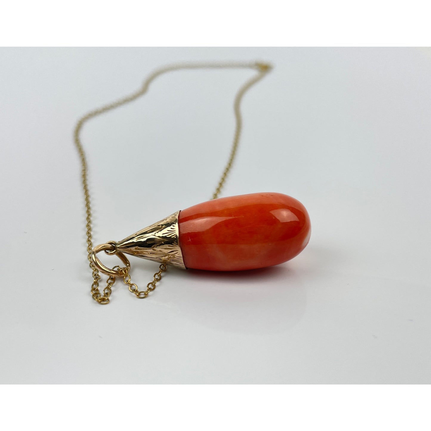 Victorian 14k Gold Coral Drop Pendant Necklace