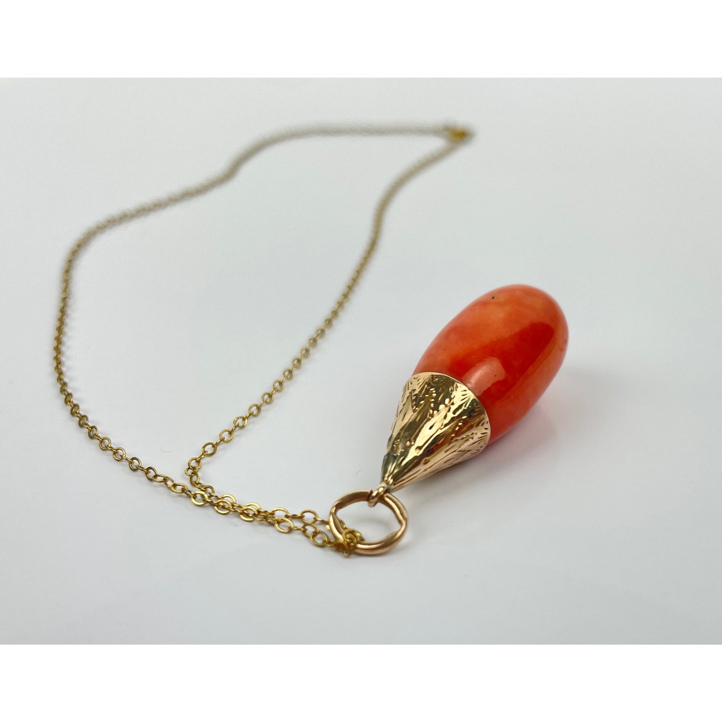 Victorian 14k Gold Coral Drop Pendant Necklace