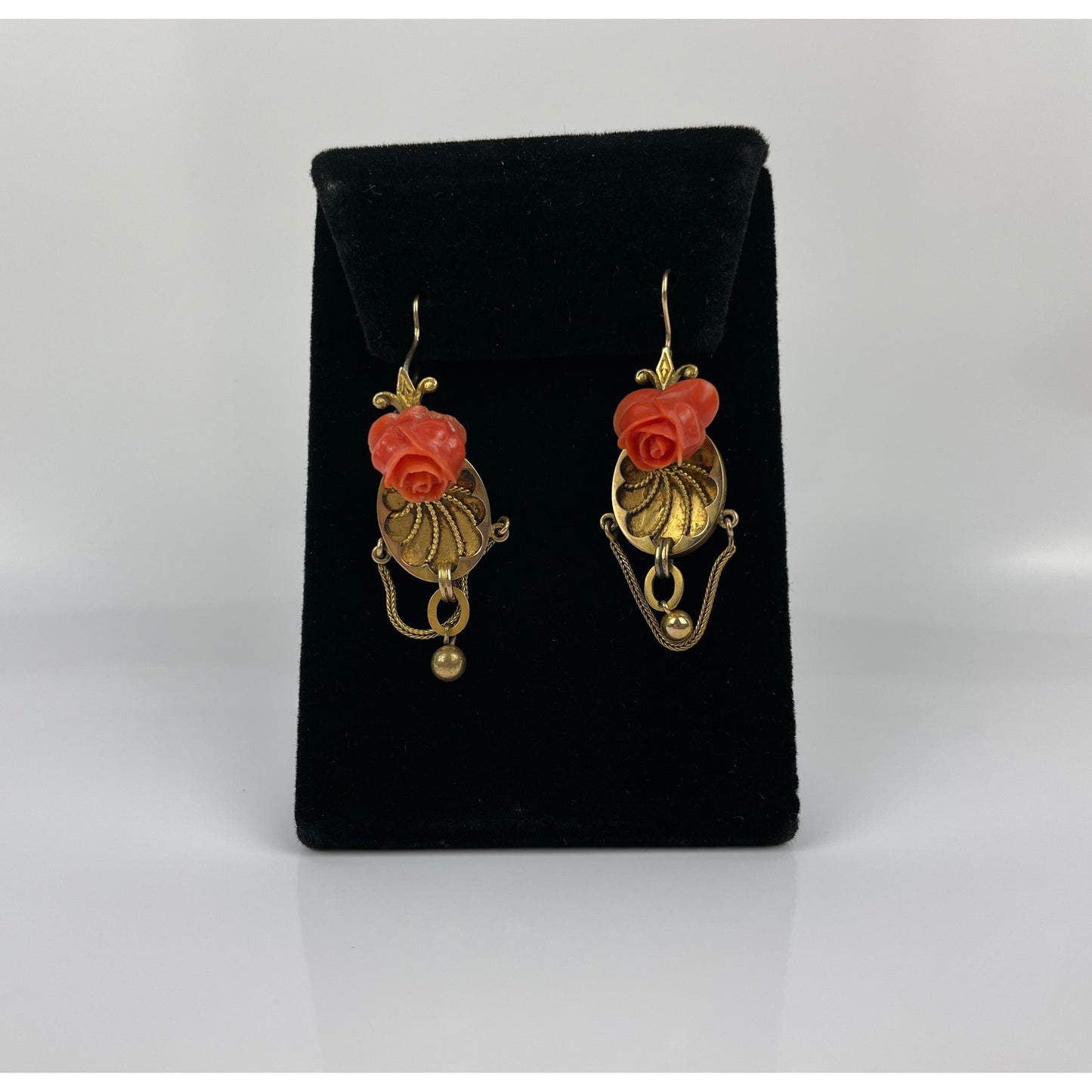 Pair of Victorian 14k Gold Coral Earrings