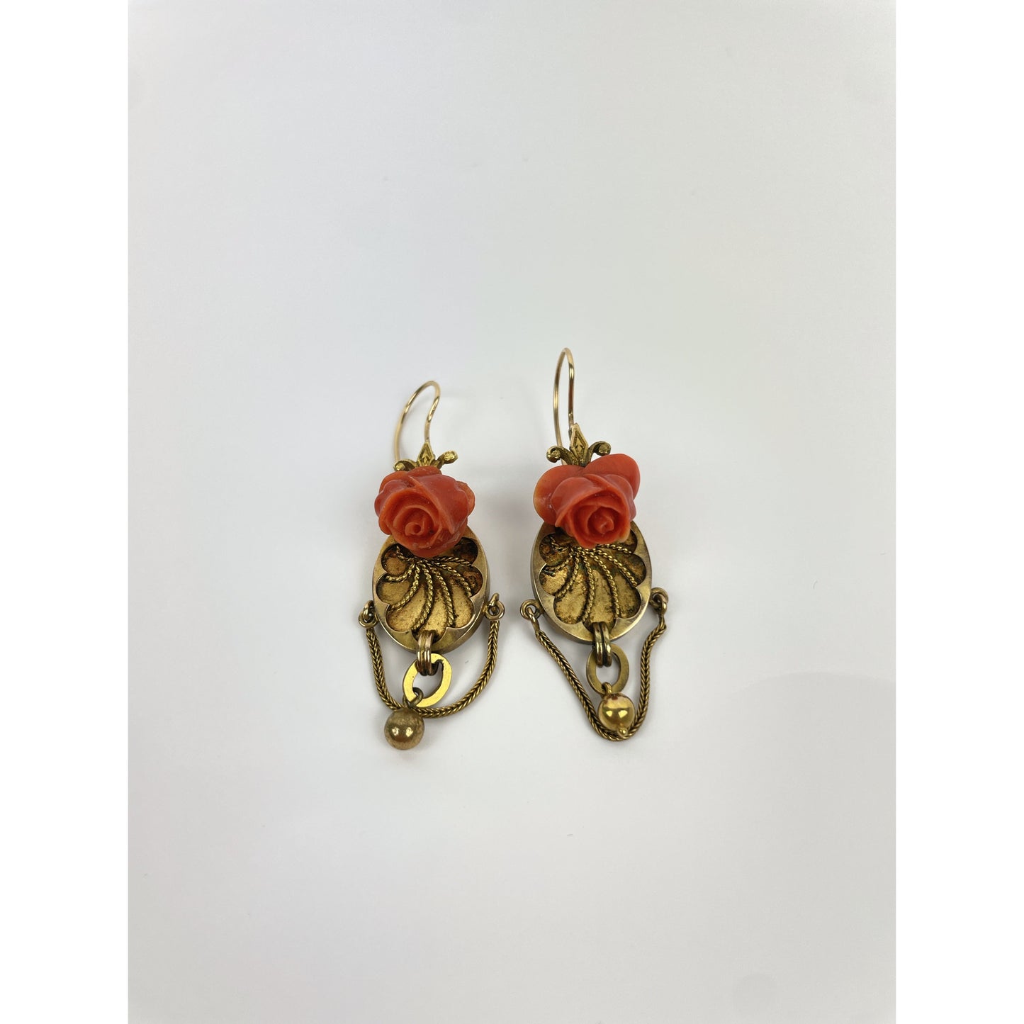 Pair of Victorian 14k Gold Coral Earrings