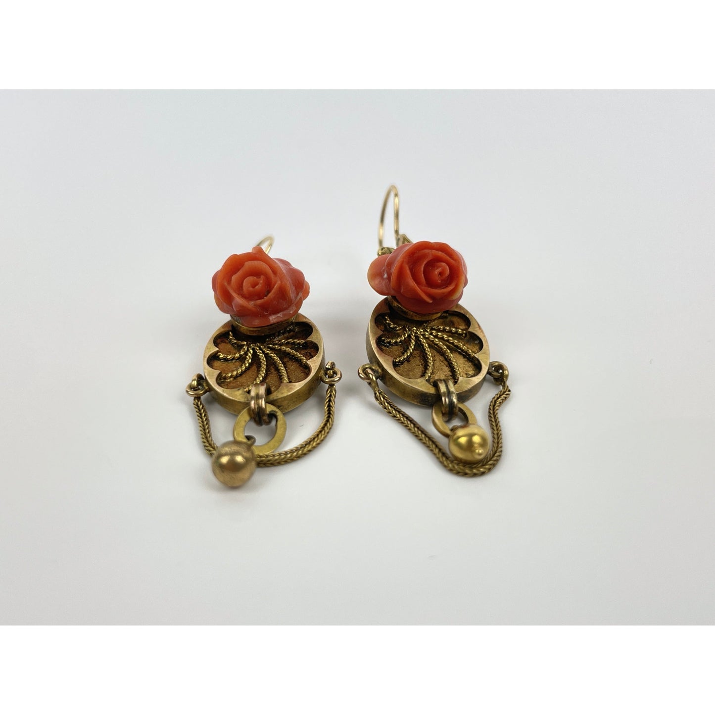 Pair of Victorian 14k Gold Coral Earrings