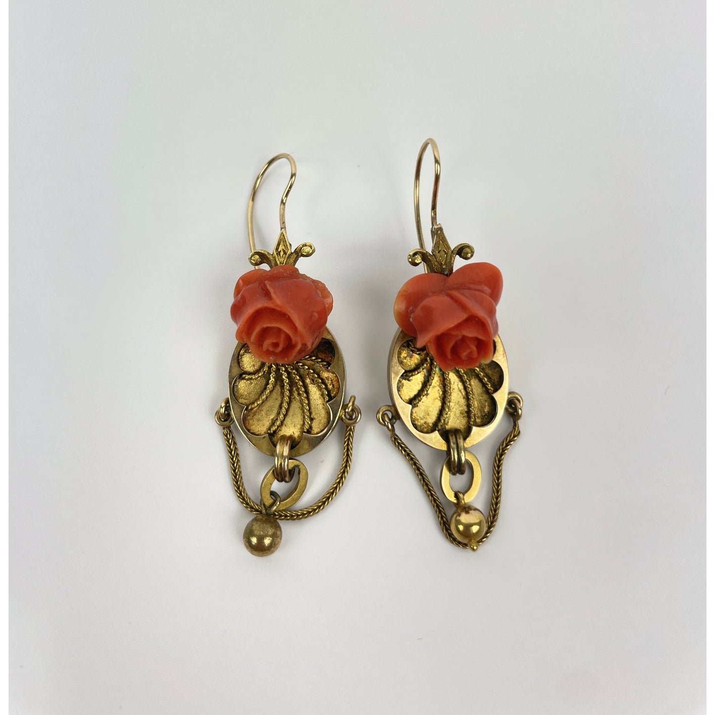 Pair of Victorian 14k Gold Coral Earrings