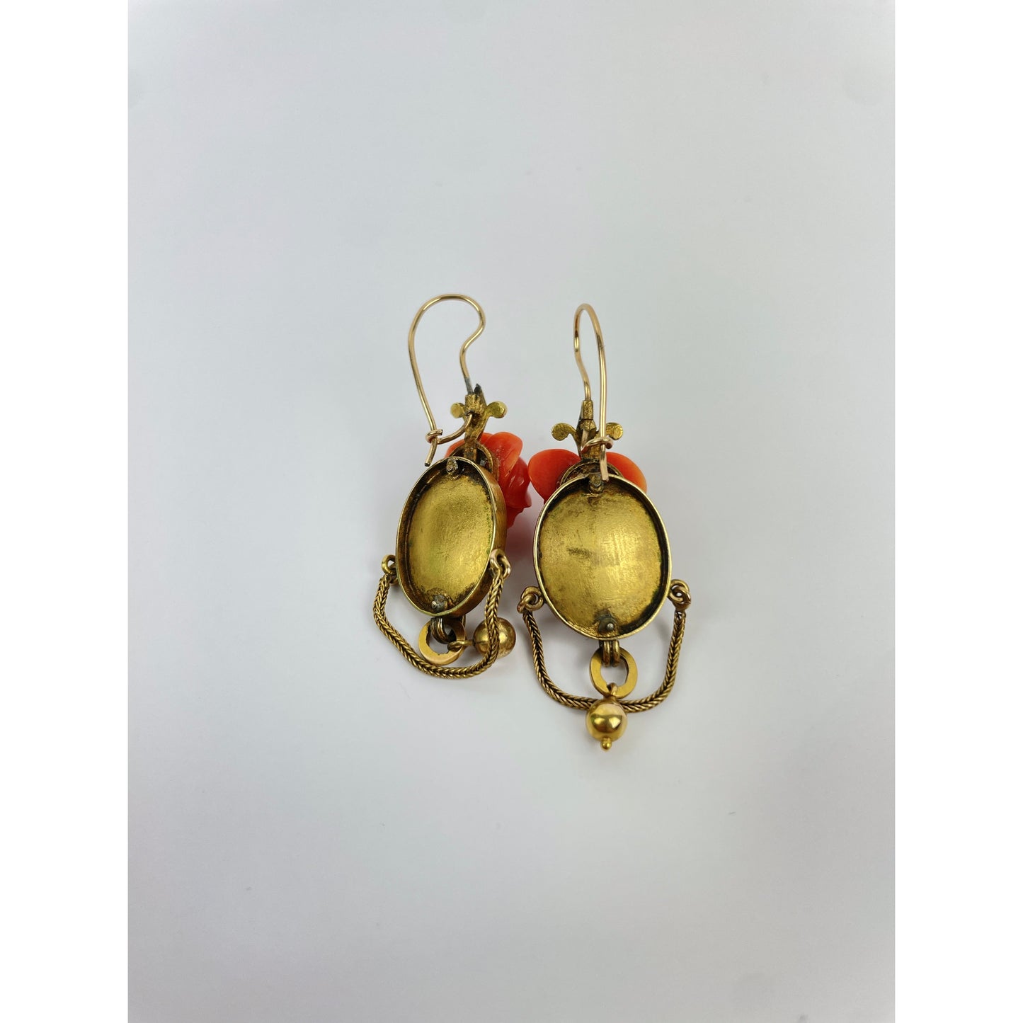 Pair of Victorian 14k Gold Coral Earrings