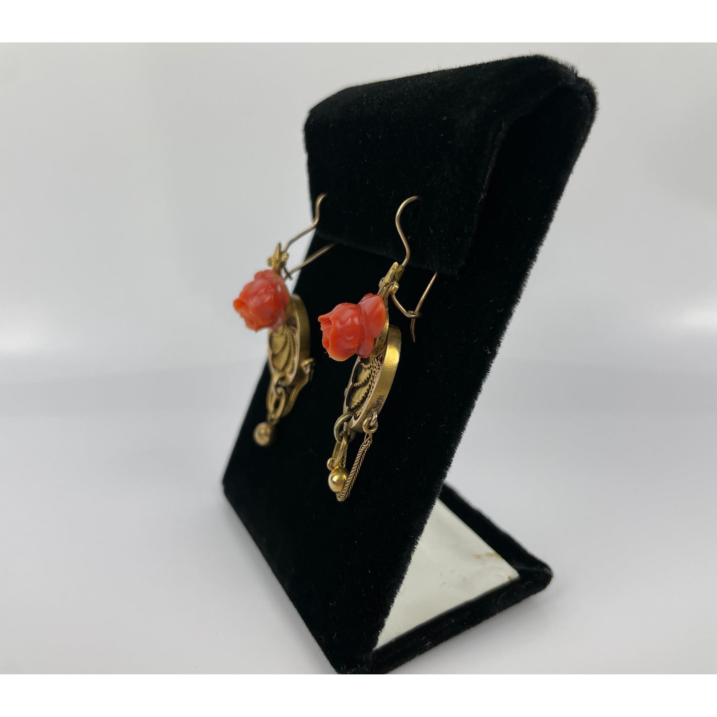 Pair of Victorian 14k Gold Coral Earrings