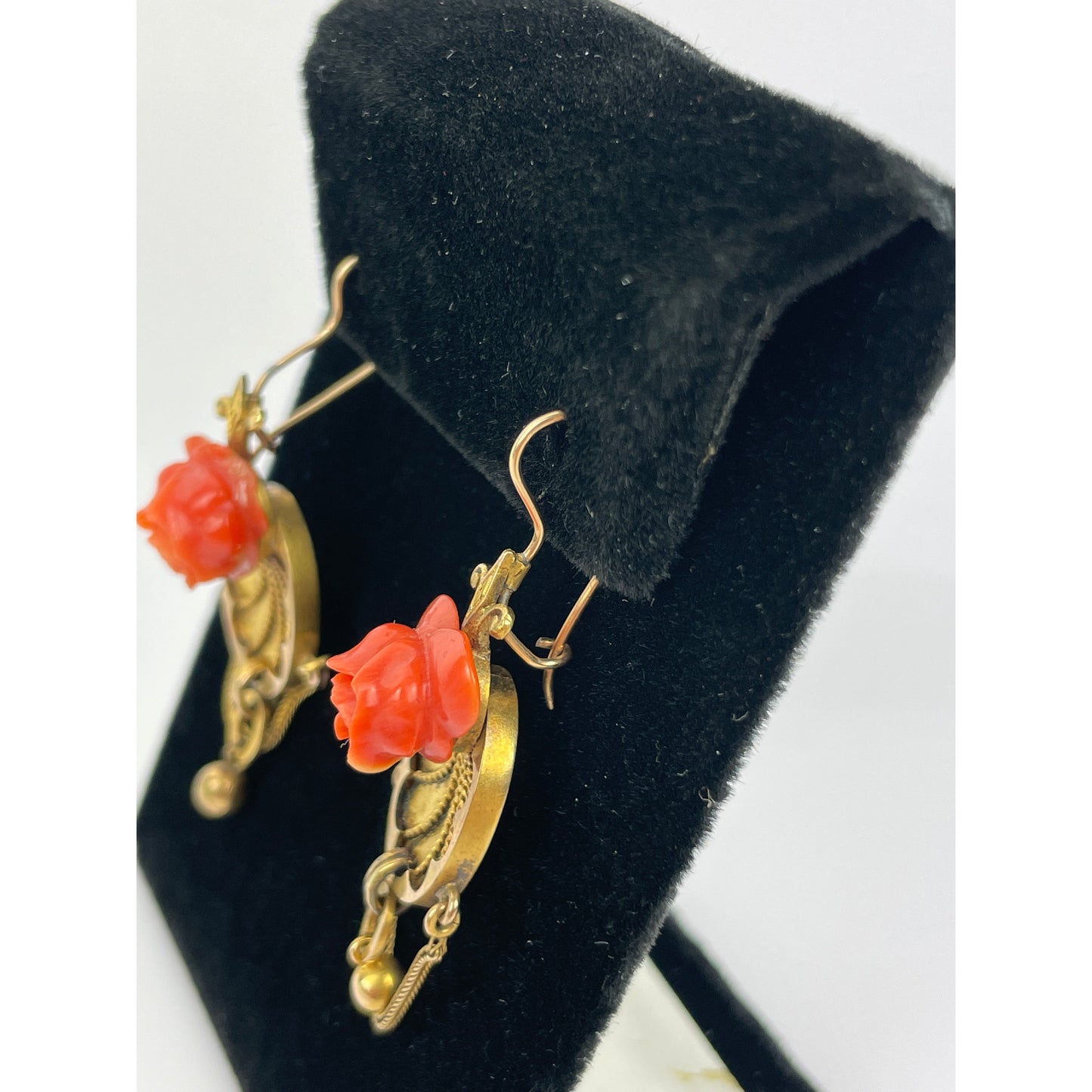 Pair of Victorian 14k Gold Coral Earrings