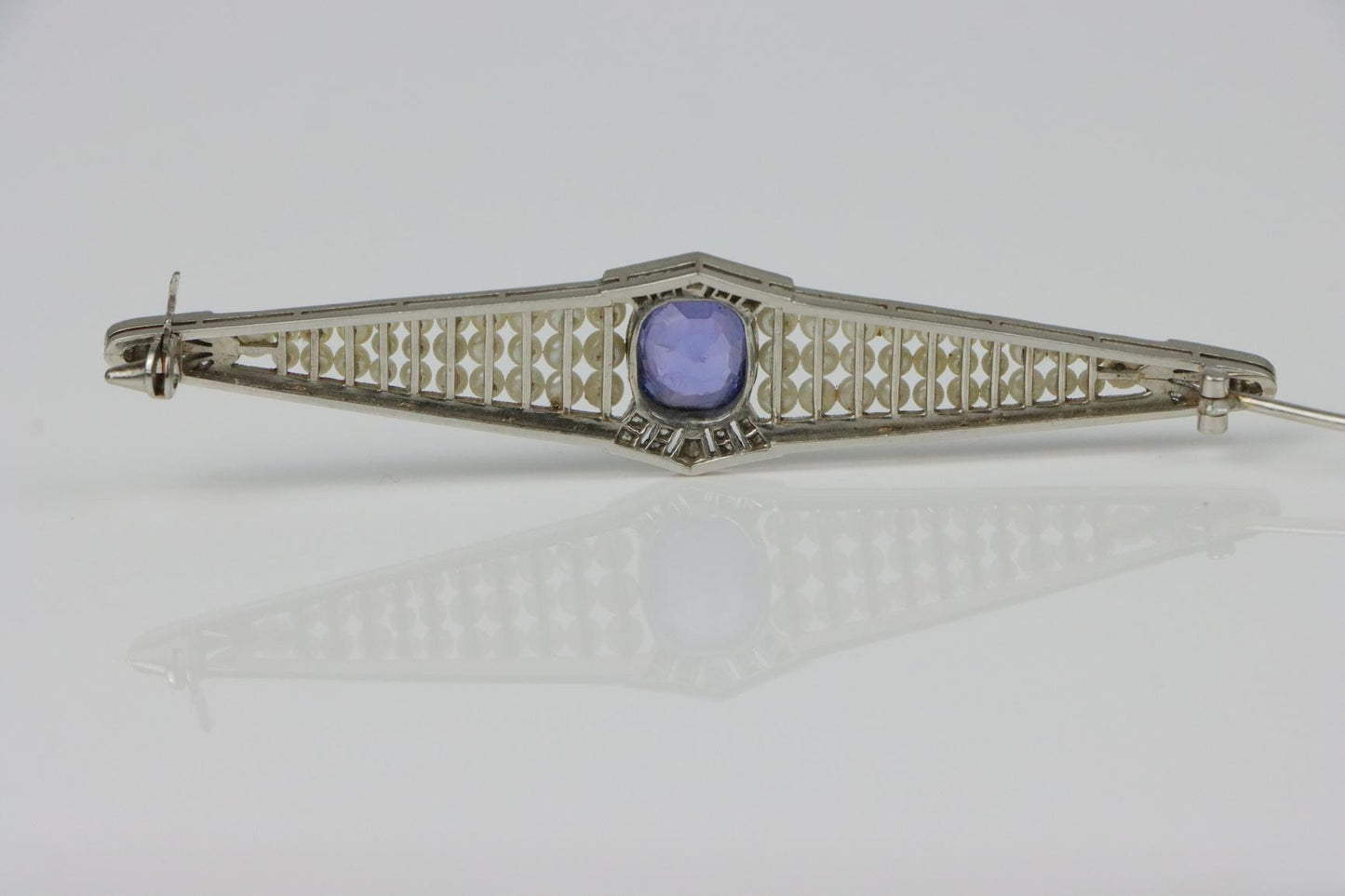 Art Deco Platinum Pearl & Ceylon Unheated Sapphire Brooch Pin AGL Certified