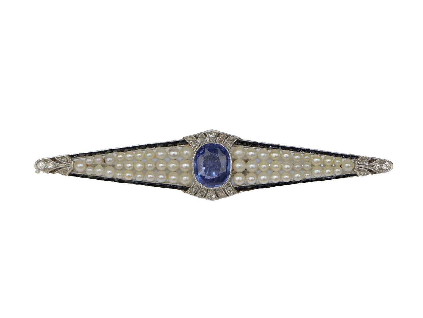 Art Deco Platinum Pearl & Ceylon Unheated Sapphire Brooch Pin AGL Certified