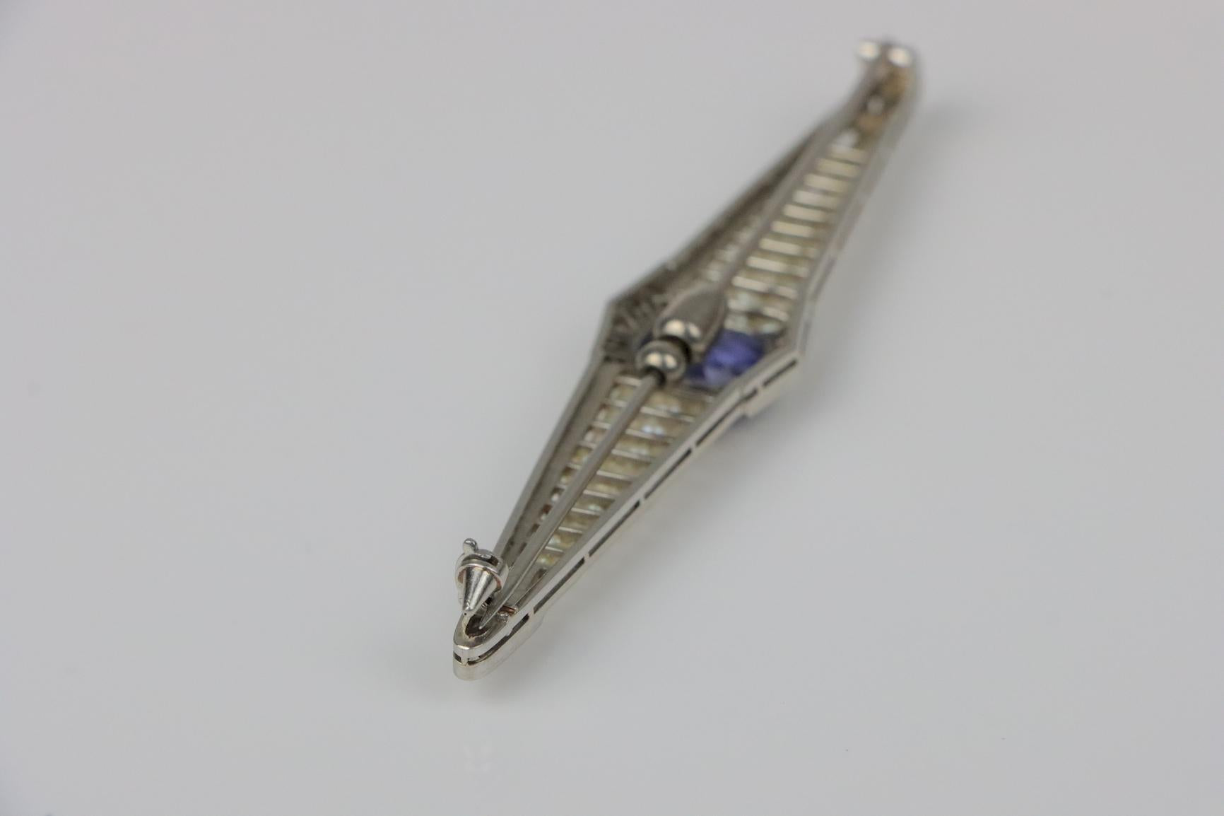 Art Deco Platinum Pearl & Ceylon Unheated Sapphire Brooch Pin AGL Certified