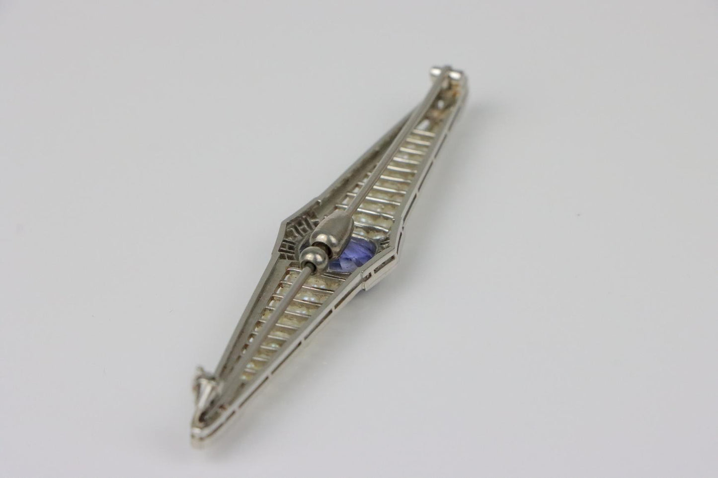 Art Deco Platinum Pearl & Ceylon Unheated Sapphire Brooch Pin AGL Certified