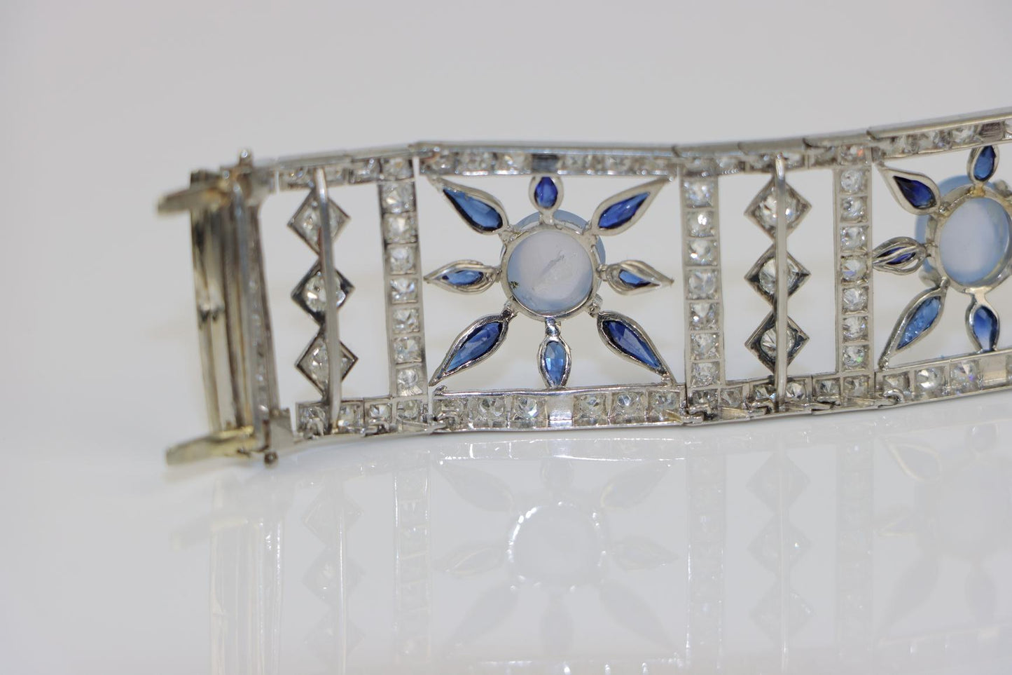 Vintage 18K White Gold Diamond Sapphire Star Sapphire Bracelet