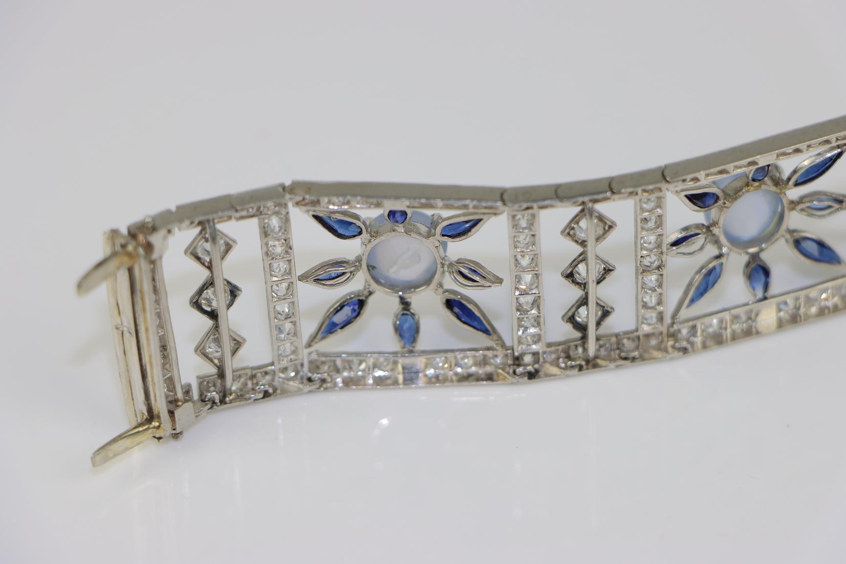 Vintage 18K White Gold Diamond Sapphire Star Sapphire Bracelet