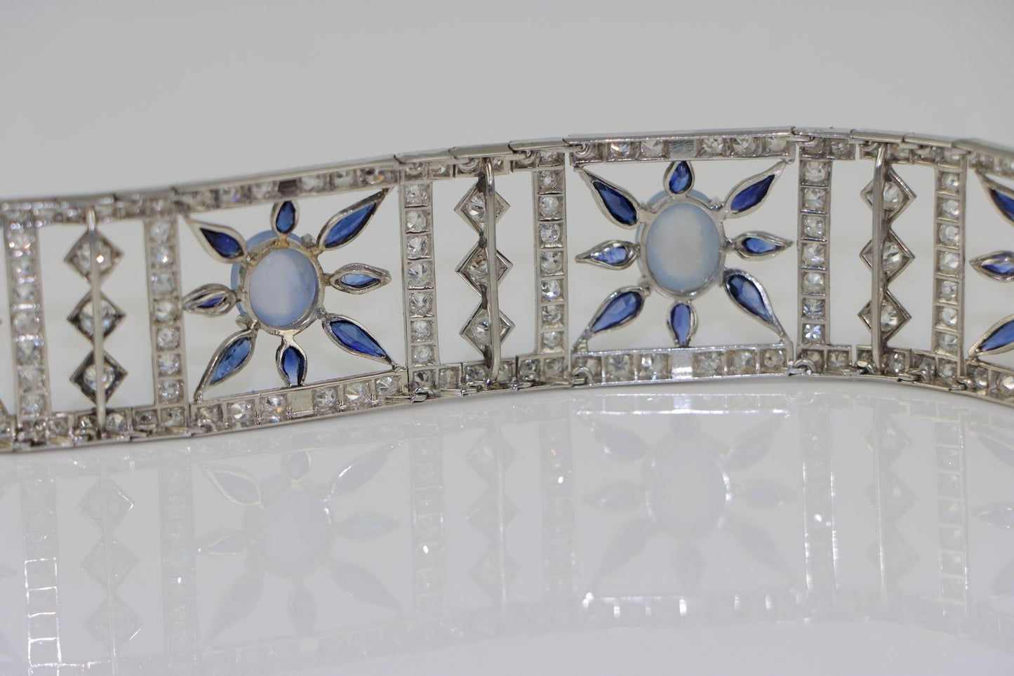 Vintage 18K White Gold Diamond Sapphire Star Sapphire Bracelet