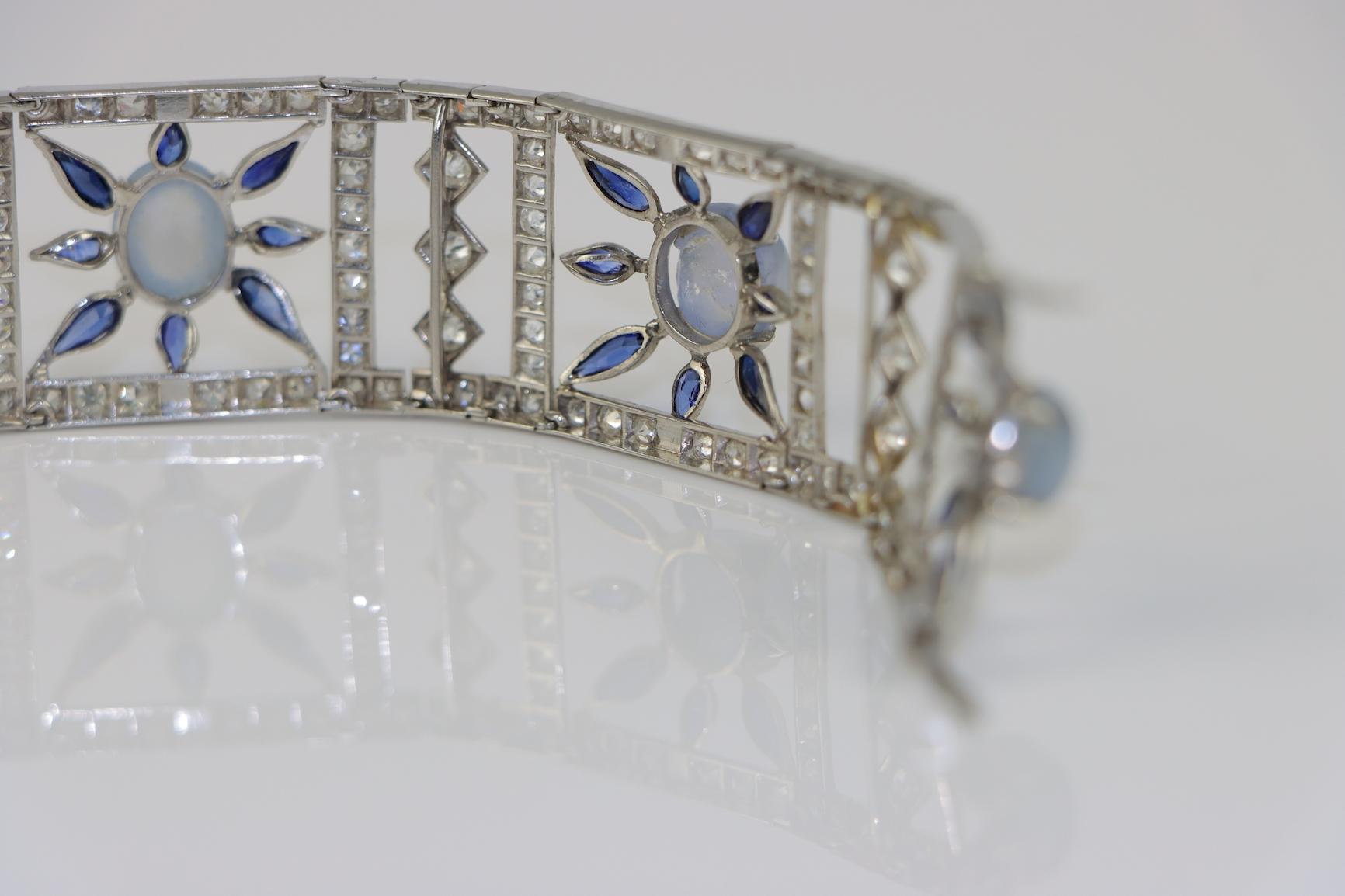 Vintage 18K White Gold Diamond Sapphire Star Sapphire Bracelet