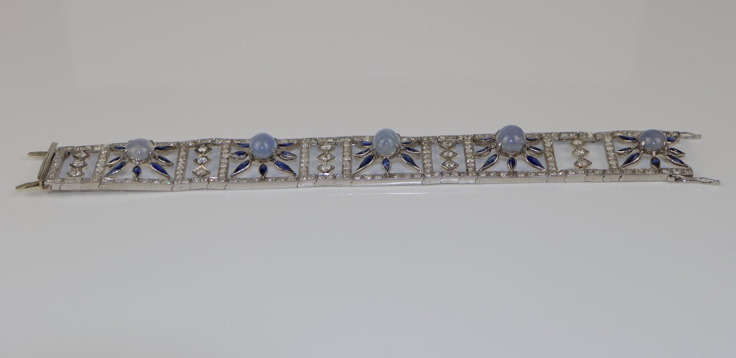 Vintage 18K White Gold Diamond Sapphire Star Sapphire Bracelet